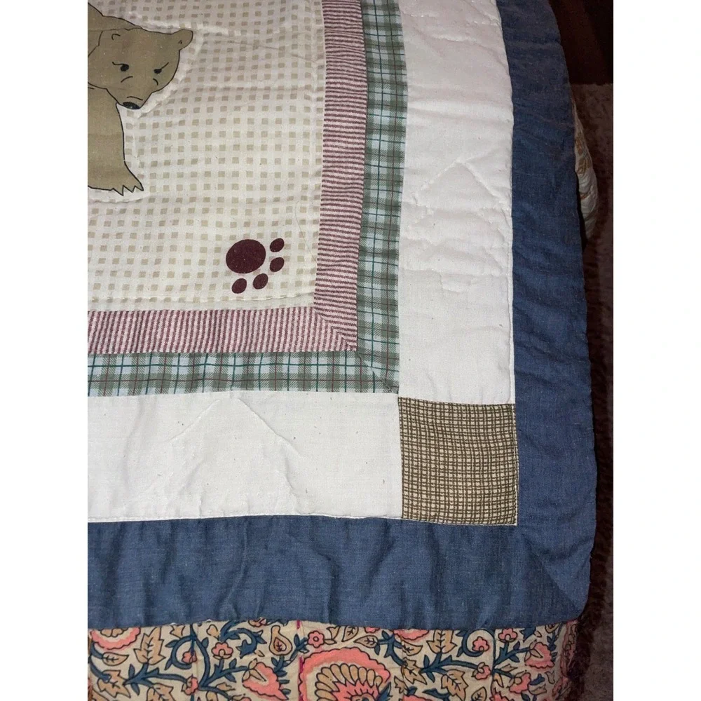 Handcrafted Quilted Bear & Cub Pillow Sham 30x22 Applique Cabin Lodge Country